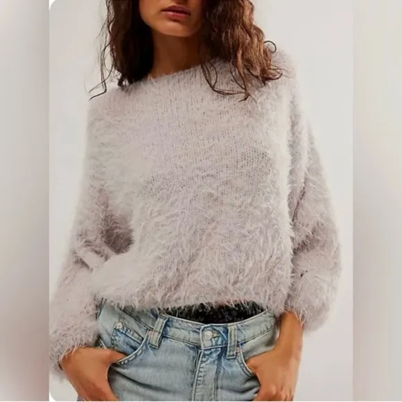 Free People Purple Flurry Violet Frost Oversized Crew Neck Sweater Size Med NWT
