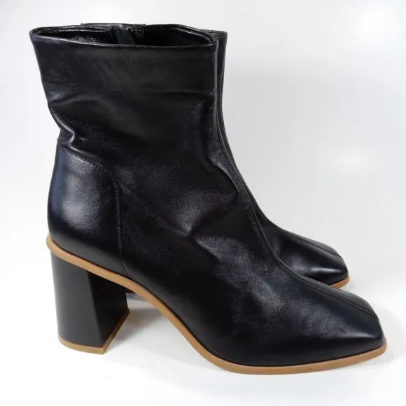 FREE PEOPLE Sienna Square Toe Ankle BOOTS Size 40 9.5 10 Black Leather NEW $198