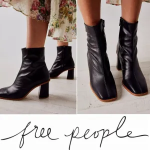 FREE PEOPLE Sienna Square Toe Ankle BOOTS Size 40 9.5 10 Black Leather NEW $198