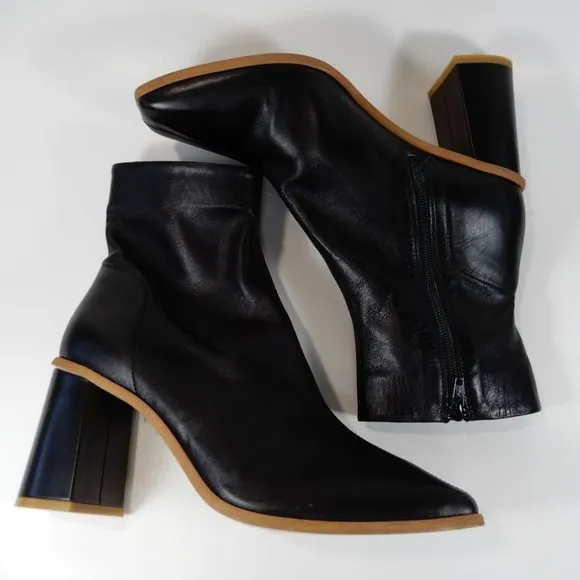 FREE PEOPLE Sienna Square Toe Ankle BOOTS Size 40 9.5 10 Black Leather NEW $198