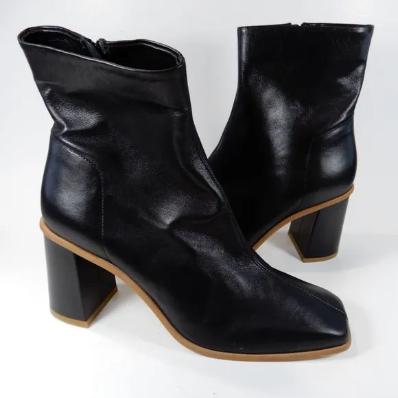 FREE PEOPLE Sienna Square Toe Ankle BOOTS Size 40 9.5 10 Black Leather NEW $198