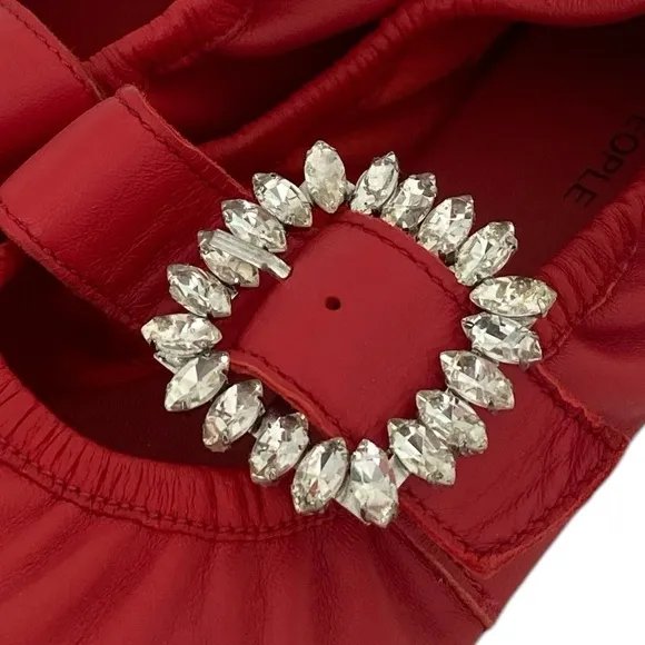 FREE PEOPLE Ursa Gemini Red Leather Ballet Flat with Ornate Buckle  Size: 7