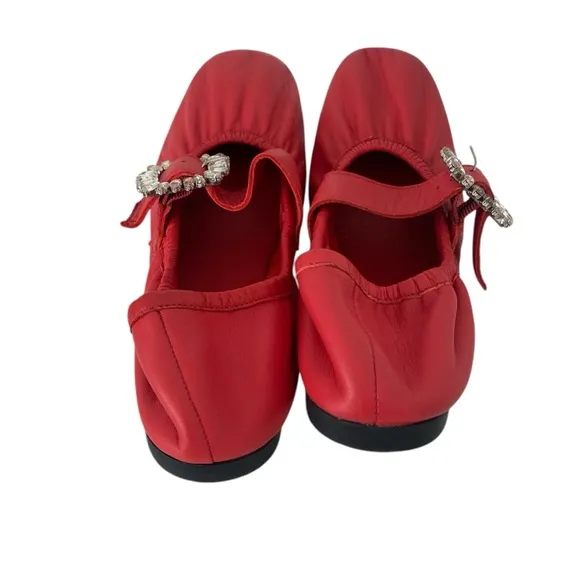 FREE PEOPLE Ursa Gemini Red Leather Ballet Flat with Ornate Buckle  Size: 7