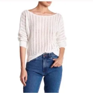 Free People White Boomerang Crochet Knit Sweater Size Medium