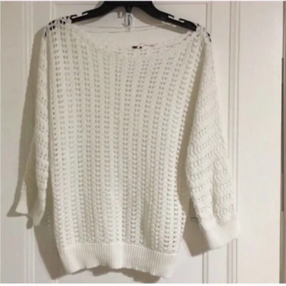 Free People White Boomerang Crochet Knit Sweater Size Medium