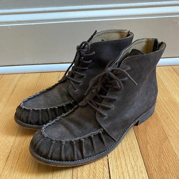 Free People xFaryl Robin Dana Chocolate Brown Booties Size 10 Ruffle Lace Up Zip
