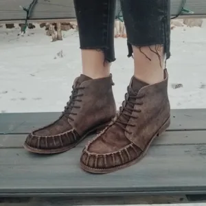 Free People xFaryl Robin Dana Chocolate Brown Booties Size 10 Ruffle Lace Up Zip