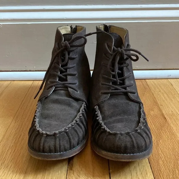 Free People xFaryl Robin Dana Chocolate Brown Booties Size 10 Ruffle Lace Up Zip