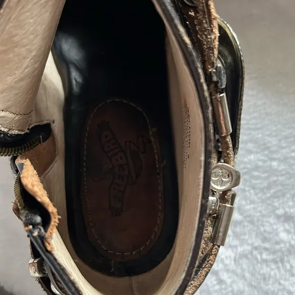 Freebird Black and Tan Ankle Booties with Decorative Straps