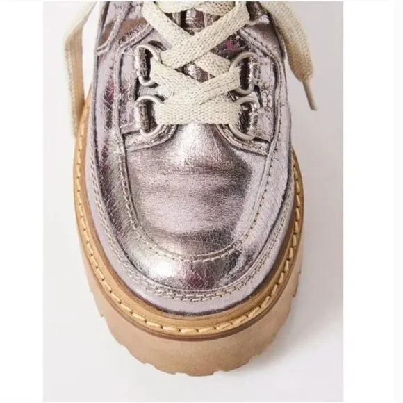 FREE PEOPLE NIB Cozy Jasper Hiker Ankle Boots / Pale Pewter Leather - size 7.5