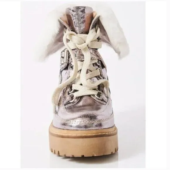 FREE PEOPLE NIB Cozy Jasper Hiker Ankle Boots / Pale Pewter Leather - size 7.5