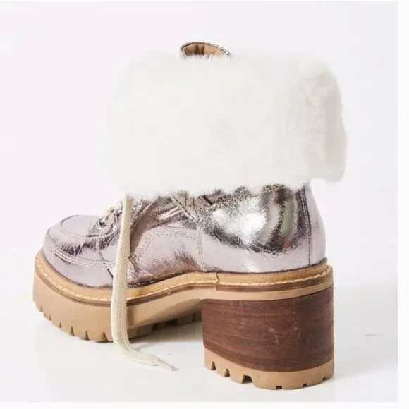 FREE PEOPLE NIB Cozy Jasper Hiker Ankle Boots / Pale Pewter Leather - size 7.5