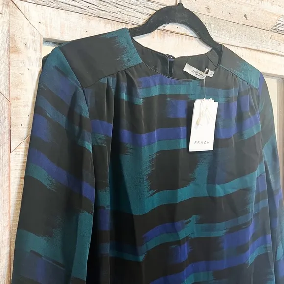 FRNCH Long Sleeve Green Shift Dress Size Small