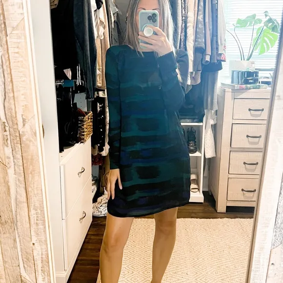 FRNCH Long Sleeve Green Shift Dress Size Small