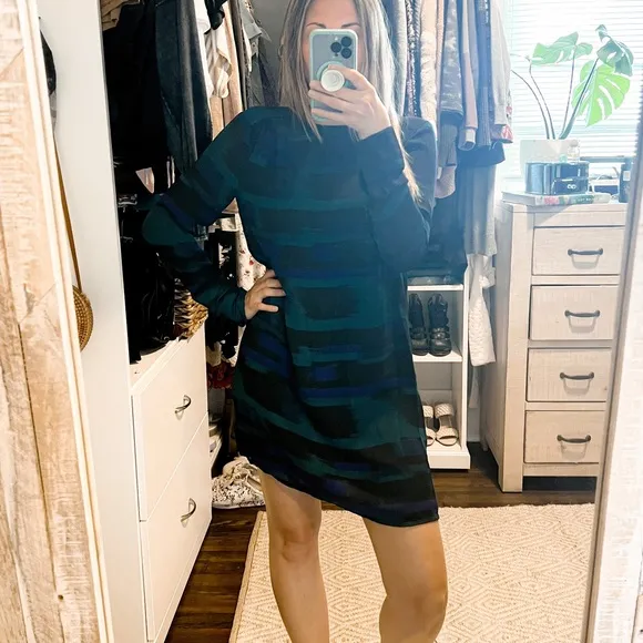 FRNCH Long Sleeve Green Shift Dress Size Small