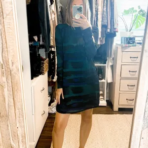 FRNCH Long Sleeve Green Shift Dress Size Small