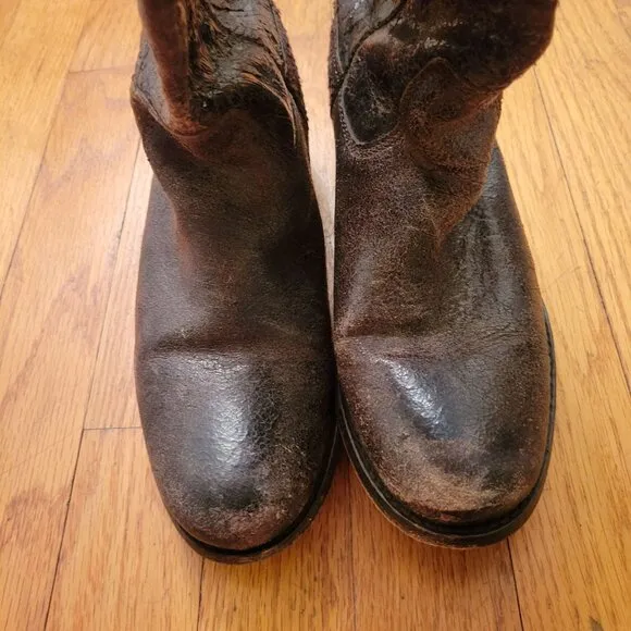 Frye 6.5 Brown Leather Distressed Glazed Crackle MELISSA Button Riding Boots