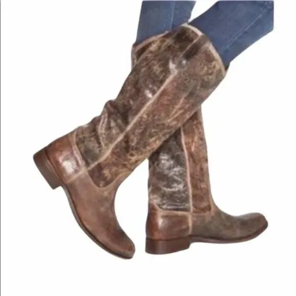Frye 6.5 Brown Leather Distressed Glazed Crackle MELISSA Button Riding Boots
