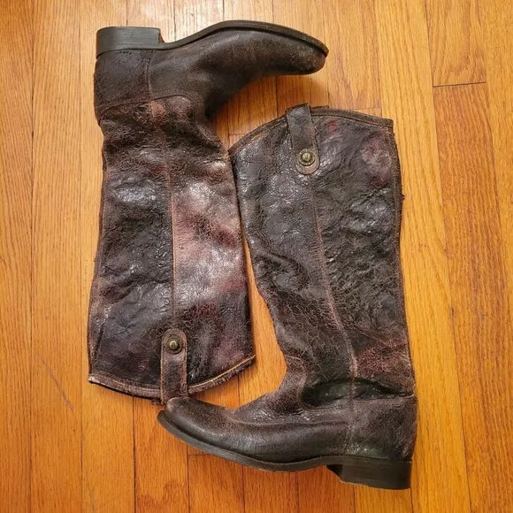 Frye 6.5 Brown Leather Distressed Glazed Crackle MELISSA Button Riding Boots