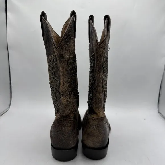 Frye Billy Boots Womens 8.5 Hammered 77587 Distressed Brown Studded Western