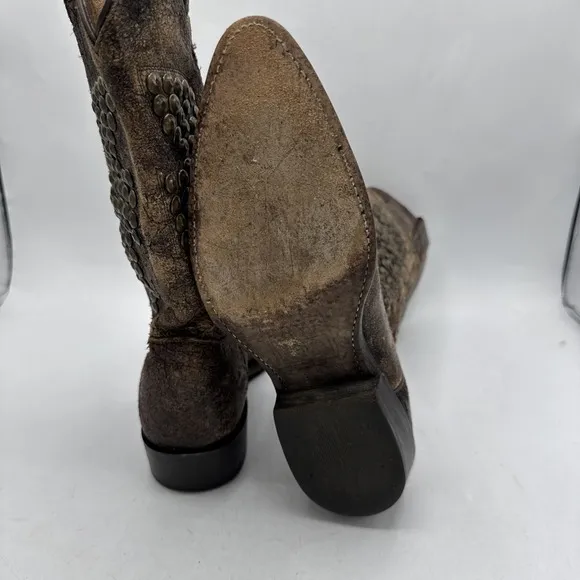 Frye Billy Boots Womens 8.5 Hammered 77587 Distressed Brown Studded Western