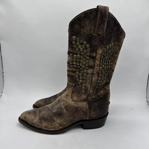 Frye Billy Boots Womens 8.5 Hammered 77587 Distressed Brown Studded Western