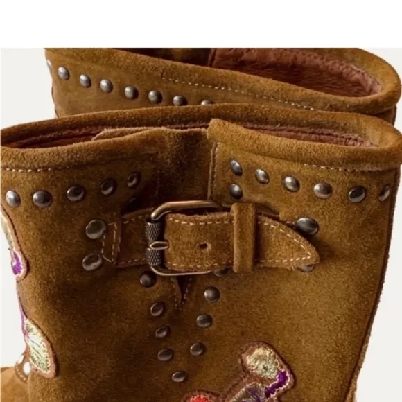 Frye Brown Combat Moto Boots with Buckle Details