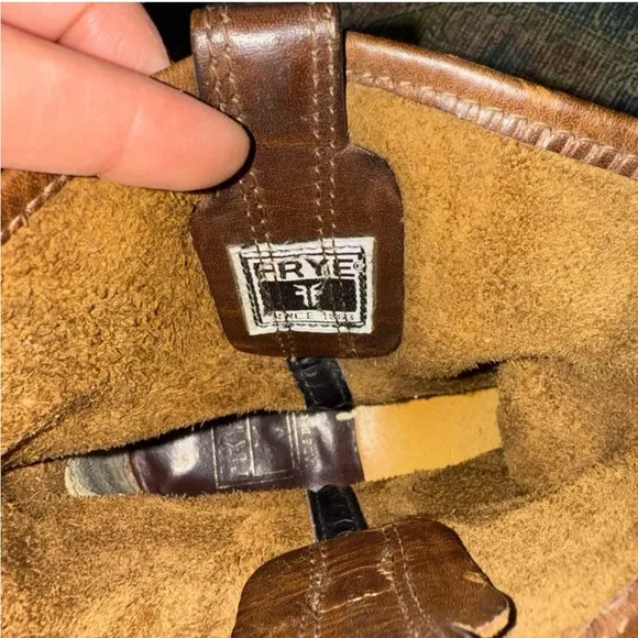 Frye Brown Cowboy Western Boots with Harness Detail