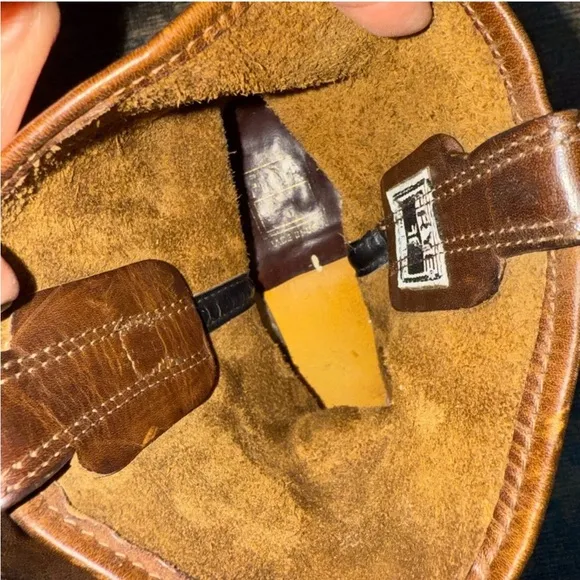 Frye Brown Cowboy Western Boots with Harness Detail