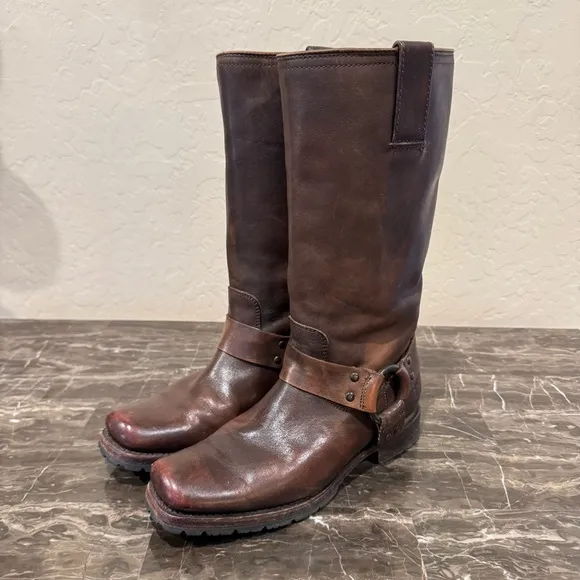 Frye Brown Leather Harness Boots