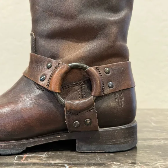 Frye Brown Leather Harness Boots