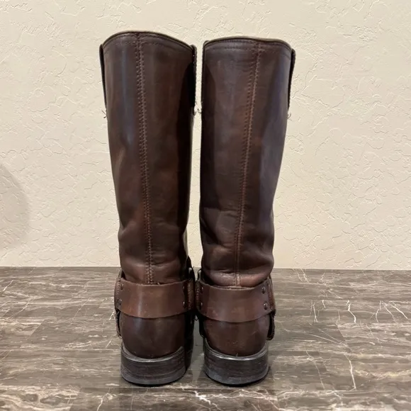 Frye Brown Leather Harness Boots
