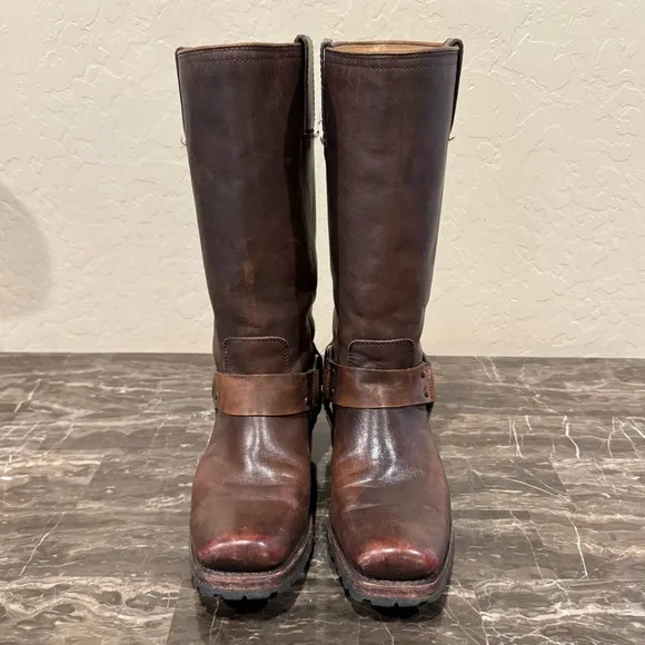 Frye Brown Leather Harness Boots