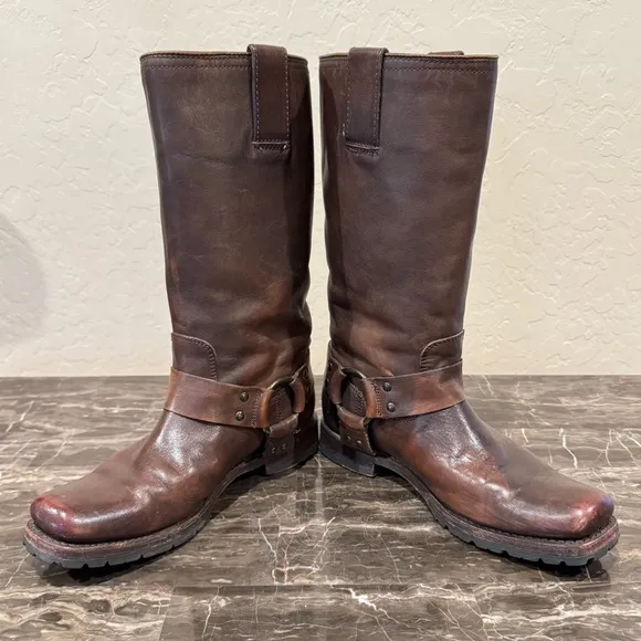 Frye Brown Leather Harness Boots