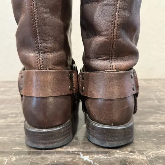 Frye Brown Leather Harness Boots