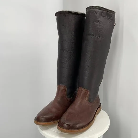 FRYE CELIA Sheepskin lined genuine leather boots sz 7 womens knee high flat