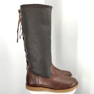 FRYE CELIA Sheepskin lined genuine leather boots sz 7 womens knee high flat