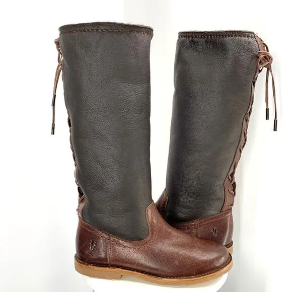 FRYE CELIA Sheepskin lined genuine leather boots sz 7 womens knee high flat