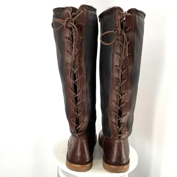 FRYE CELIA Sheepskin lined genuine leather boots sz 7 womens knee high flat