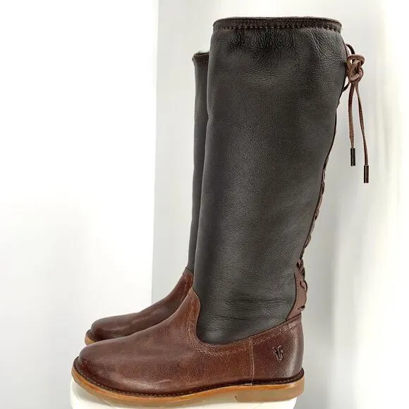 FRYE CELIA Sheepskin lined genuine leather boots sz 7 womens knee high flat