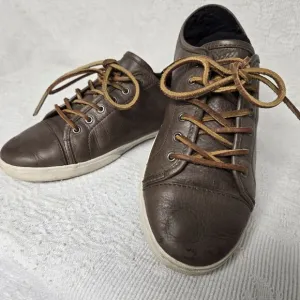 Frye Chambers Brown Grey Leather Tennis Shoes Womens 9.5 Leather Laces Rustic