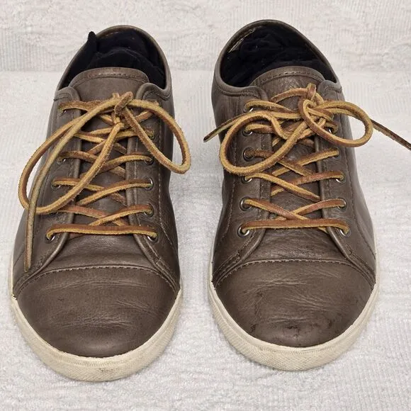 Frye Chambers Brown Grey Leather Tennis Shoes Womens 9.5 Leather Laces Rustic