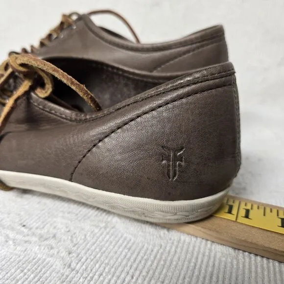Frye Chambers Brown Grey Leather Tennis Shoes Womens 9.5 Leather Laces Rustic