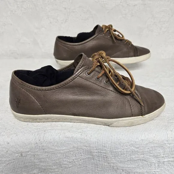 Frye Chambers Brown Grey Leather Tennis Shoes Womens 9.5 Leather Laces Rustic