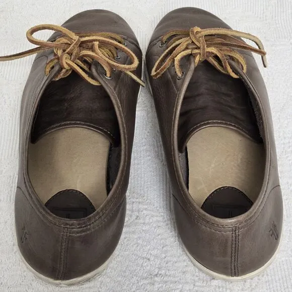 Frye Chambers Brown Grey Leather Tennis Shoes Womens 9.5 Leather Laces Rustic