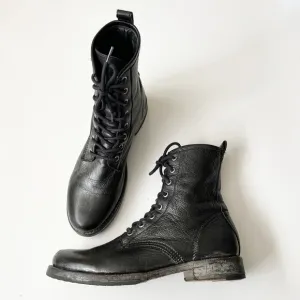 Frye Combat Boots Black Metallic Painted Leather Lace Up Grunge Size Women's 10