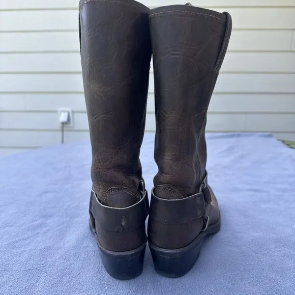 Frye Harness 12R Boots Tall Square Toe Womens Size 6 Brown Leather Moto Cowgirl
