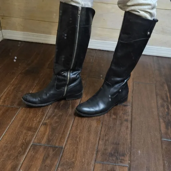 Frye leather knee high riding moto leather flat boots melissa