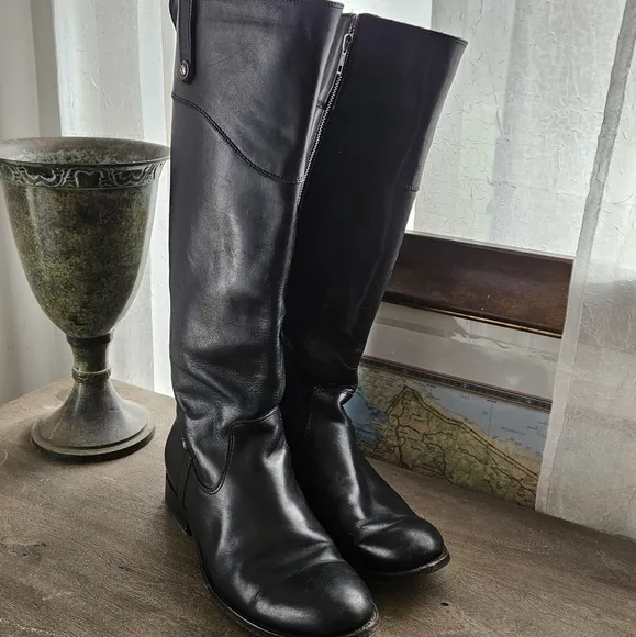 Frye leather knee high riding moto leather flat boots melissa