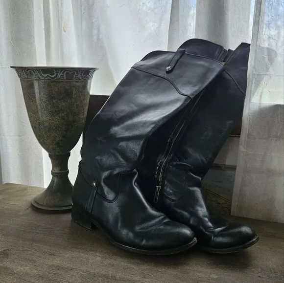 Frye leather knee high riding moto leather flat boots melissa